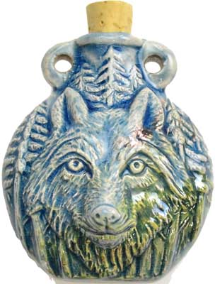 Wolf Raku Bottle